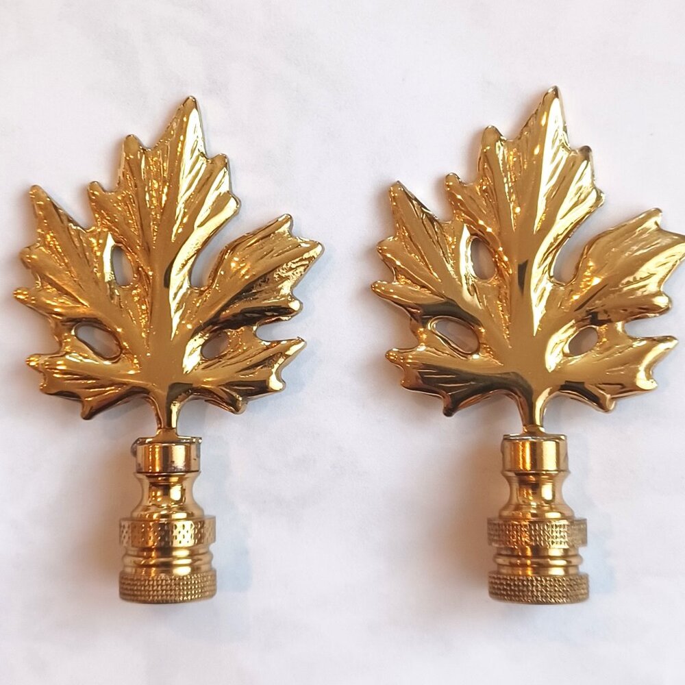 Two Vintage Brass Leaf Finials by Lillian Vernon Never Used Made in Hong Kong